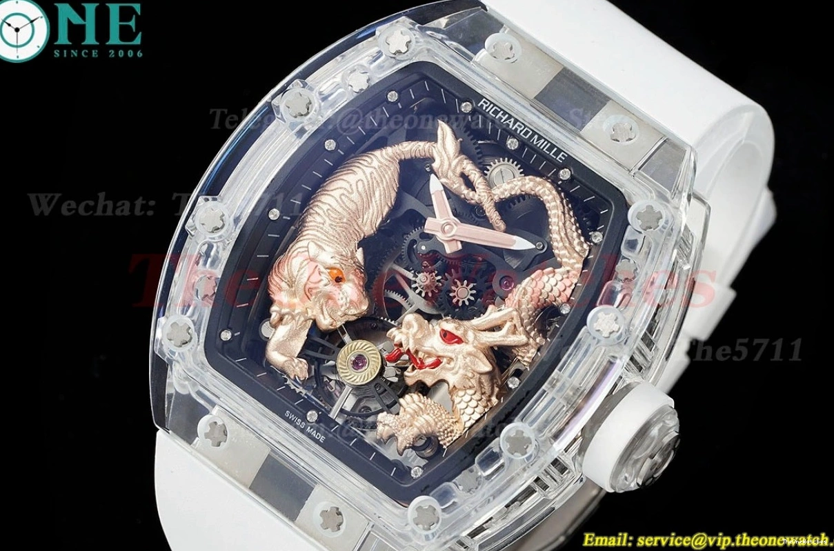 on Dragon Rubber Strap Tourb RM51 RMF Tiger Dial White 0116
